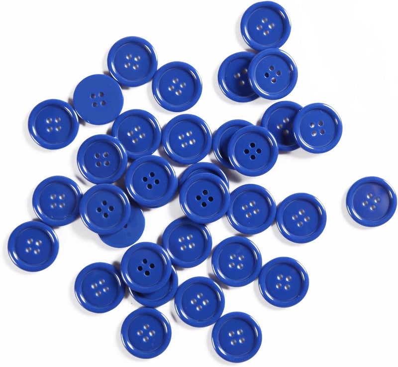 ninegridisland 60pcs Blue Buttons - 1inch Plastic Resin Flatback Large 4 Holes DIY Craft Sewing Buttons (25mm/1inch) - Image 2
